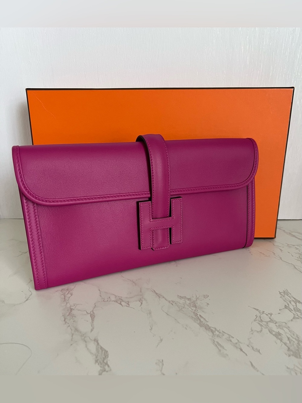 Hermes Jige Elan 29 Clutch In Rose Pourpre Swift Leather - Picture 5 of 14